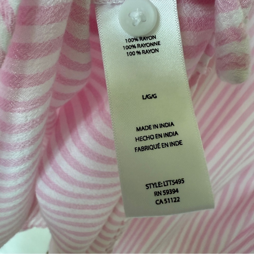 Beachlunchlounge Women's L Pink Striped Button-Up Shirt Long Sleeve Rayon Beach - Picture 9 of 10